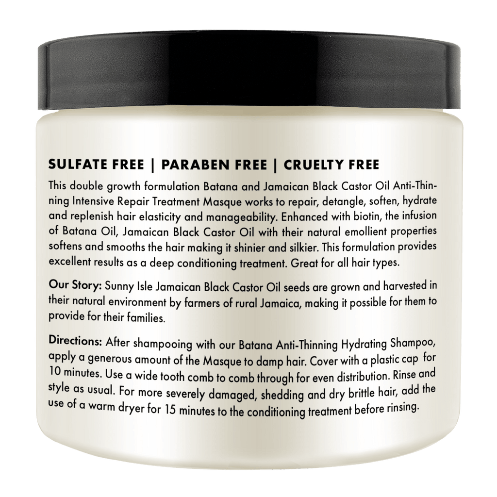 Sunny Isle Batana Anti Thinning Intensive Repair Masque 16oz left side with description and directions