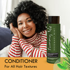 Sunny Isle Rosemary Mint Hair and Strong Roots Conditioner with natural black curl hair model for all textures