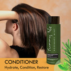 Sunny Isle Rosemary Mint Hair and Strong Roots Conditioner with model holding her hair beauty concept for hydration