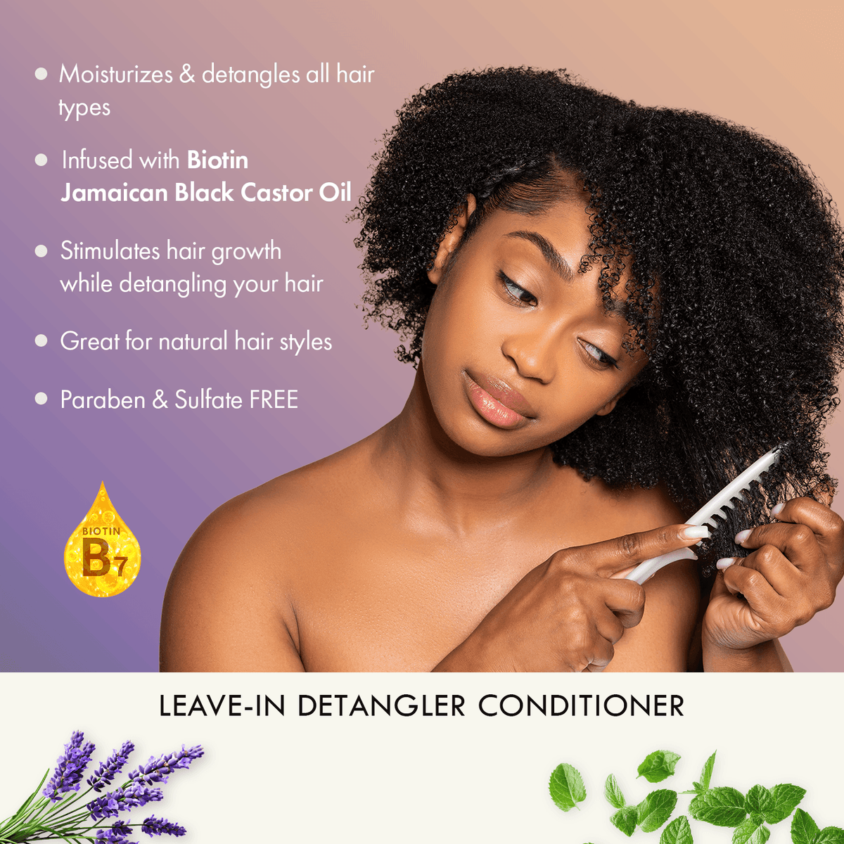Sunny Isle Lavender Mint Leave In Detangler 8oz Infographic Detangling