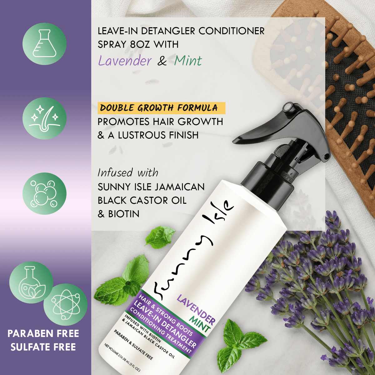 Sunny Isle Lavender Mint Leave In Detangler Conditioner Spray 8oz Features