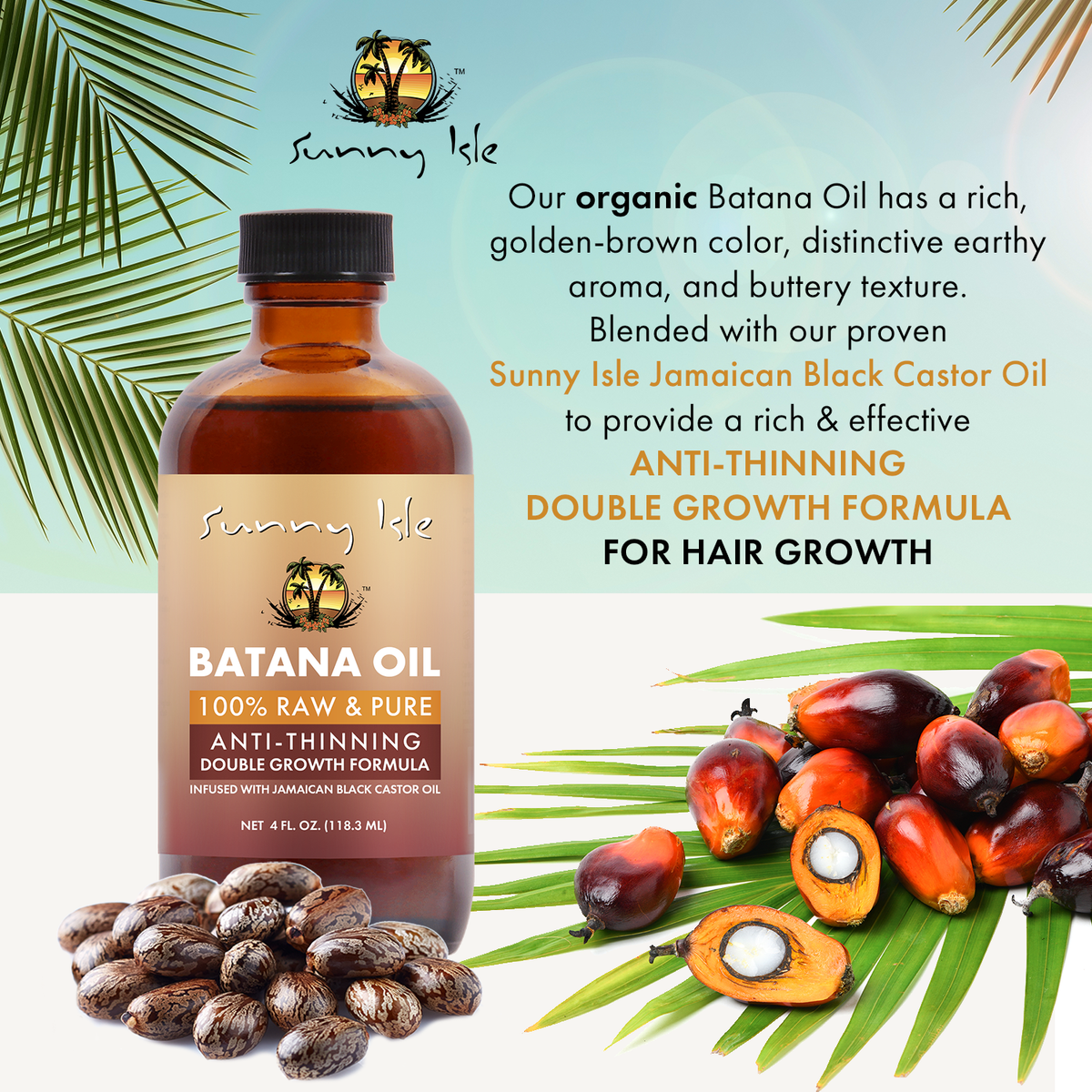 Sunny Isle Anti Thinning Batana Oil Infused with Jamaican Black Castor Oil 4oz