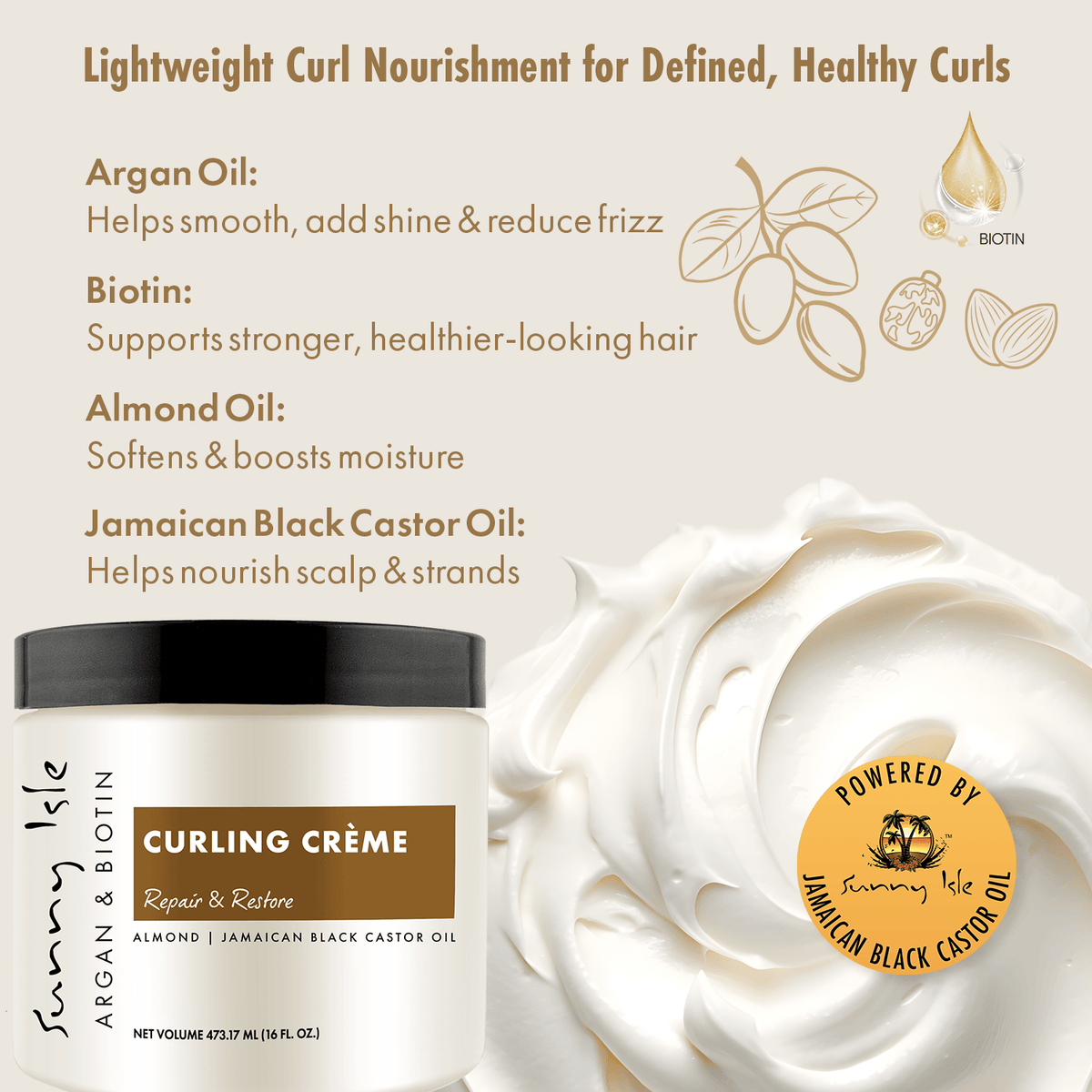 Sunny Isle Argan and Biotin Nourishing Hydrating Curling Creme 16oz