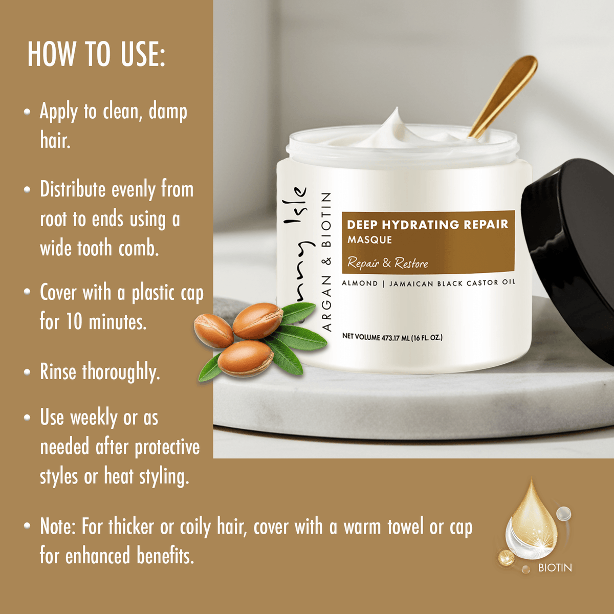 Sunny Isle Argan and Biotin Deep Hydrating Repair Masque 16oz