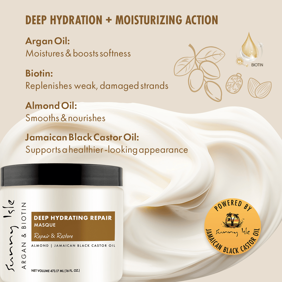 Sunny Isle Argan and Biotin Deep Hydrating Repair Masque 16oz