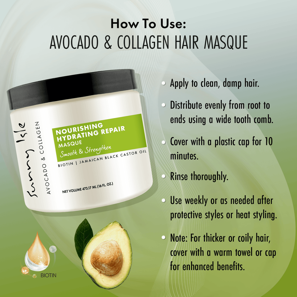 Sunny Isle Avocado and Collagen Nourishing Hydrating Repair Masque 16oz