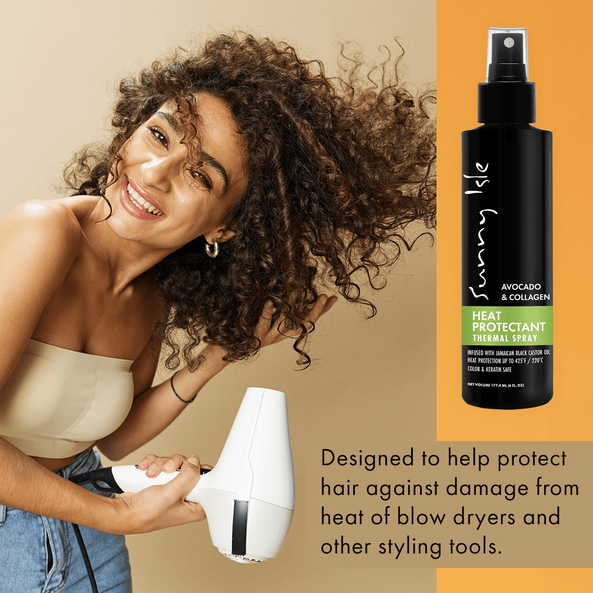 Sunny Isle Avocado and Collagen Heat Protectant Thermal Spray 6oz