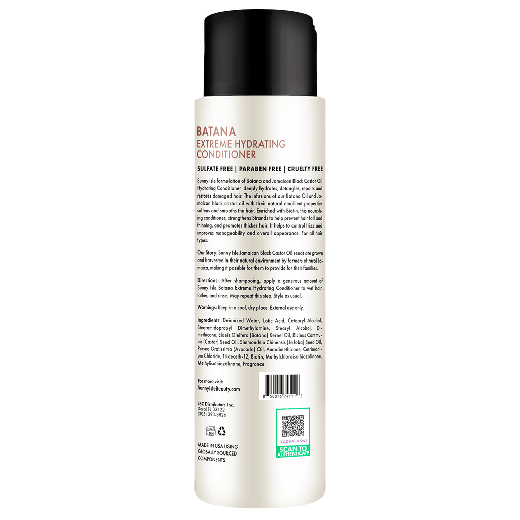 Sunny Isle Batana Anti Thinning Extreme Hydrating Conditioner 12oz back directions ingredients upc barcode