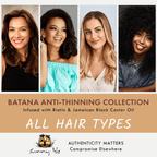 Sunny Isle Batana Anti Thinning Extreme Hydrating Conditioner 12oz with four diverse models with various hair textures