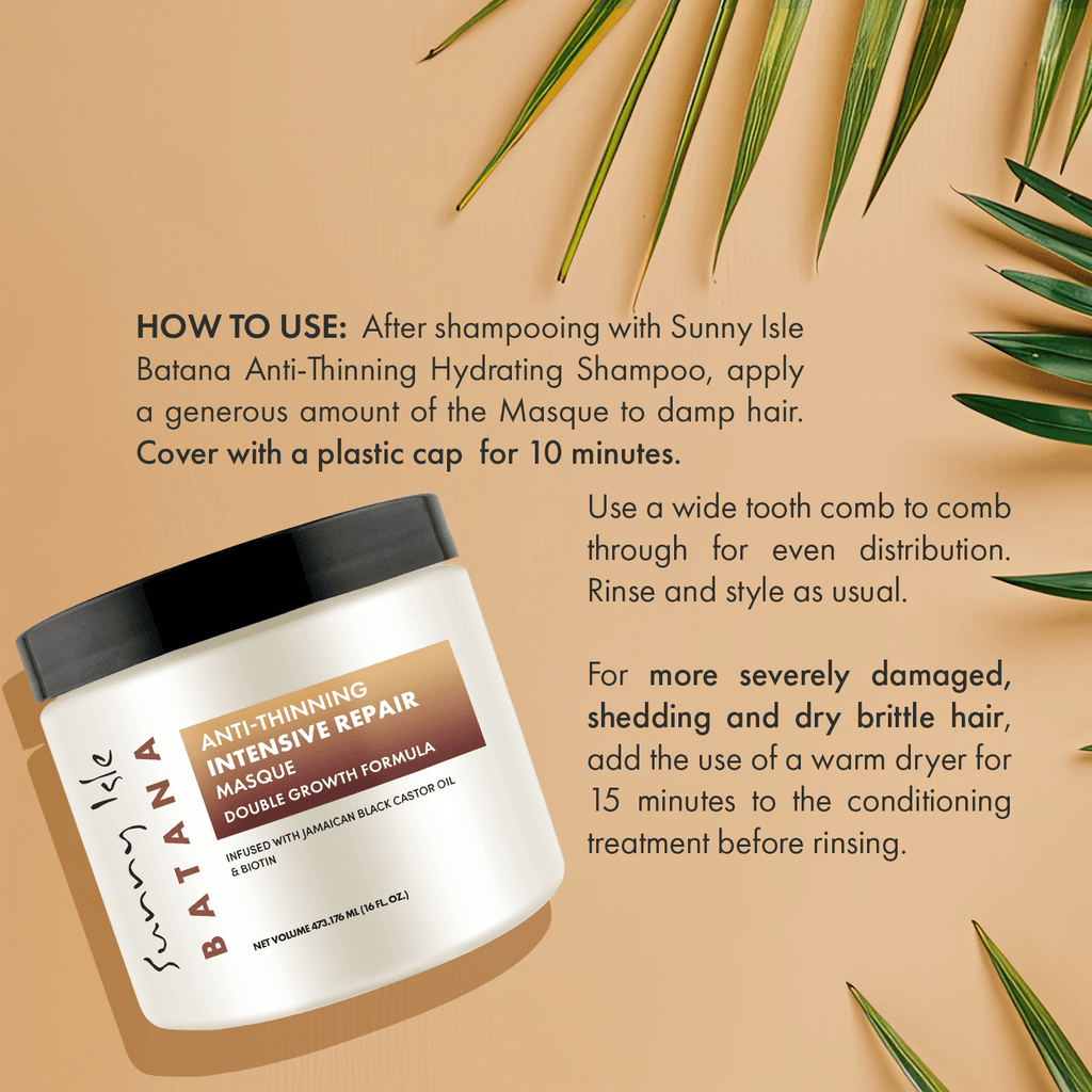 Sunny Isle Batana Anti Thinning Intensive Repair Masque 16oz how to use for more severely damaged shedding
