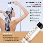 Sunny Isle Batana Anti Thinning Extreme Hydrating Shampoo 12oz lifestyle model in the shower washing her hair nutrient rich shampoo