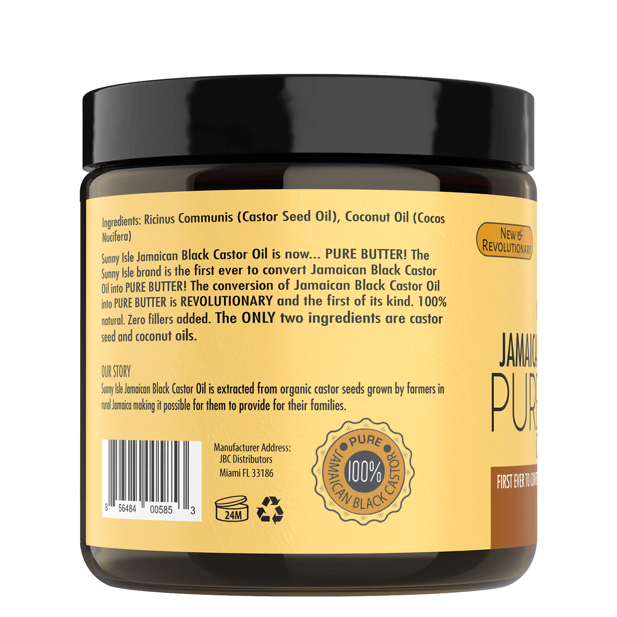 Sunny Isle Jamaican Black Castor Oil Pure Butter with Coconut Oil 4oz ingredient and barcode