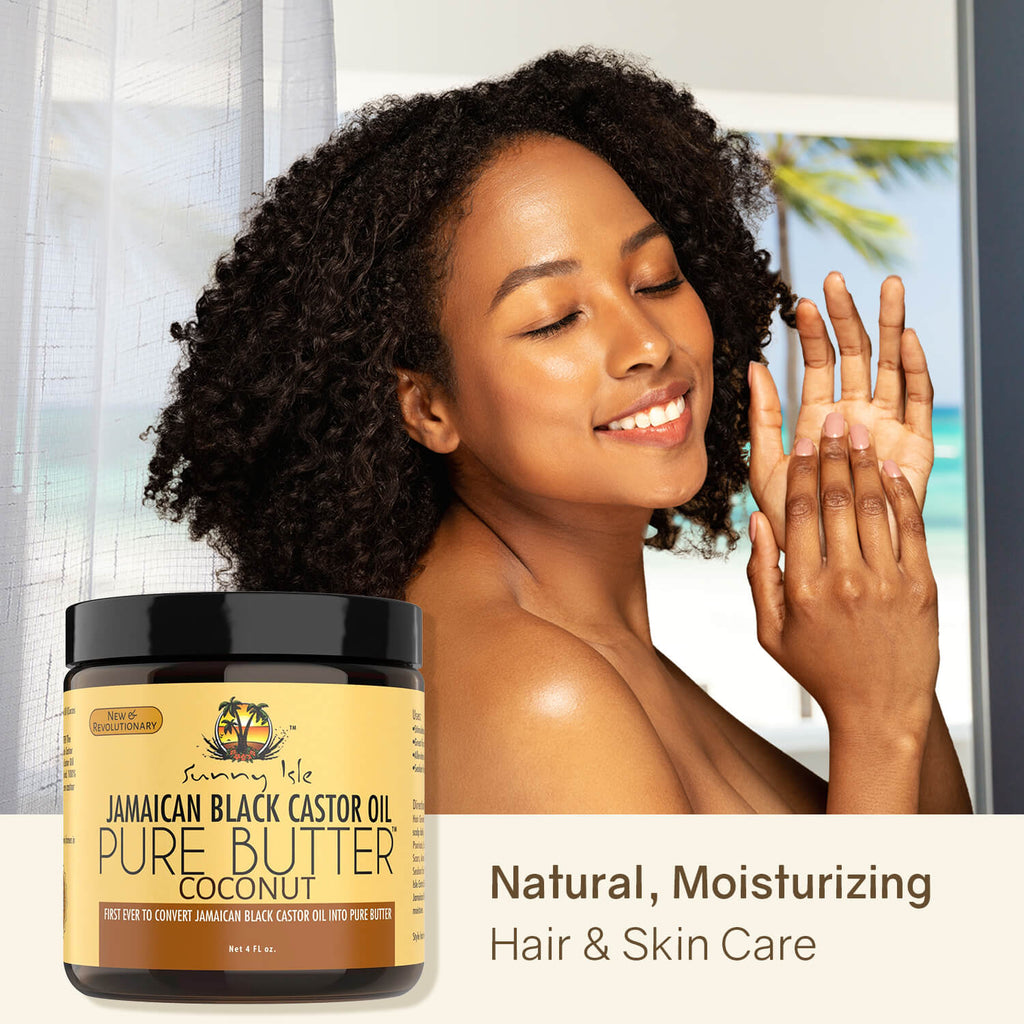 Sunny Isle Jamaican Black Castor Oil Pure Butter with Coconut Oil 4oz with natural hair and skin model lifestyle