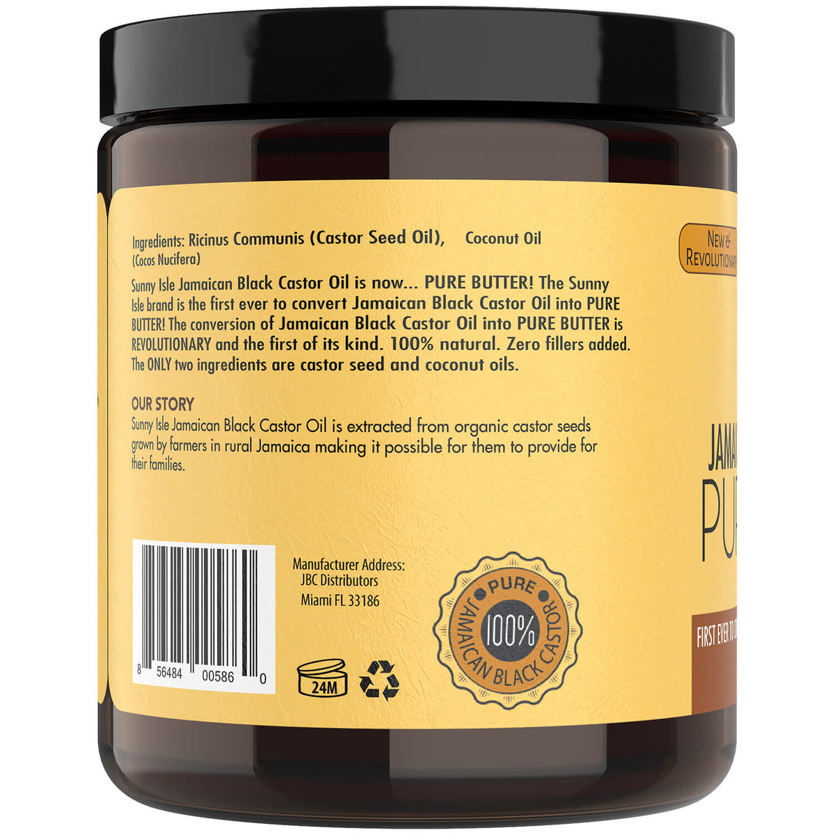 Sunny Isle Jamaican Black Castor Oil Pure Butter with Coconut Oil 8oz ingredient and UPC barcode