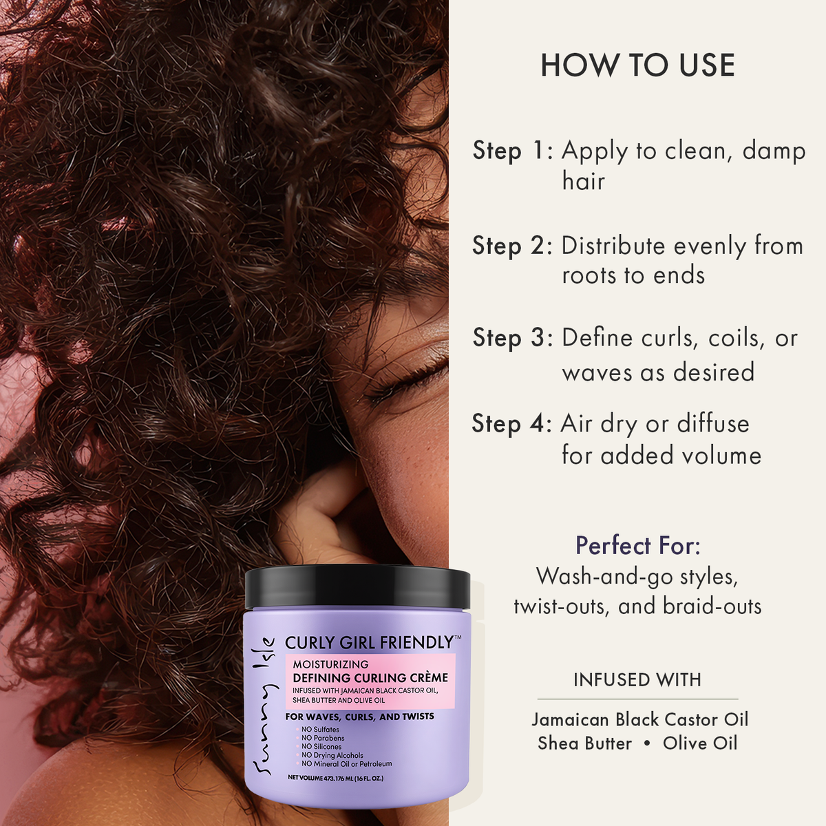 Sunny Isle Curly Girl Friendly Moisturizing Defining Curling Creme 16oz