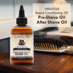 Sunny Isle Jamaican Black Castor Oil Beard Oil lifestyle with brush versatile pre-shave oil and after shave oil