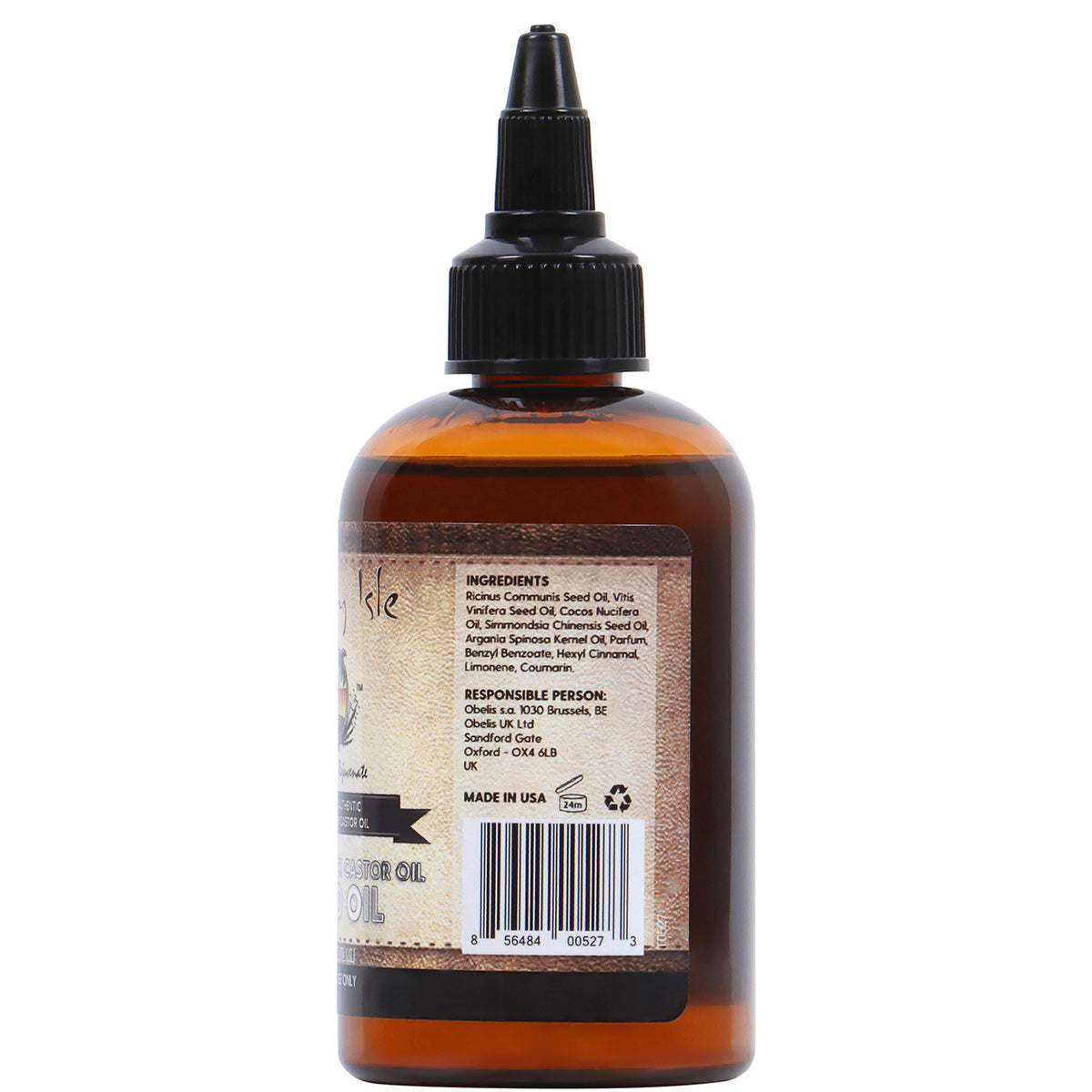 Sunny Isle Jamaican Black Castor Oil Beard Oil 4oz bottle right ingredients and UPC barcode