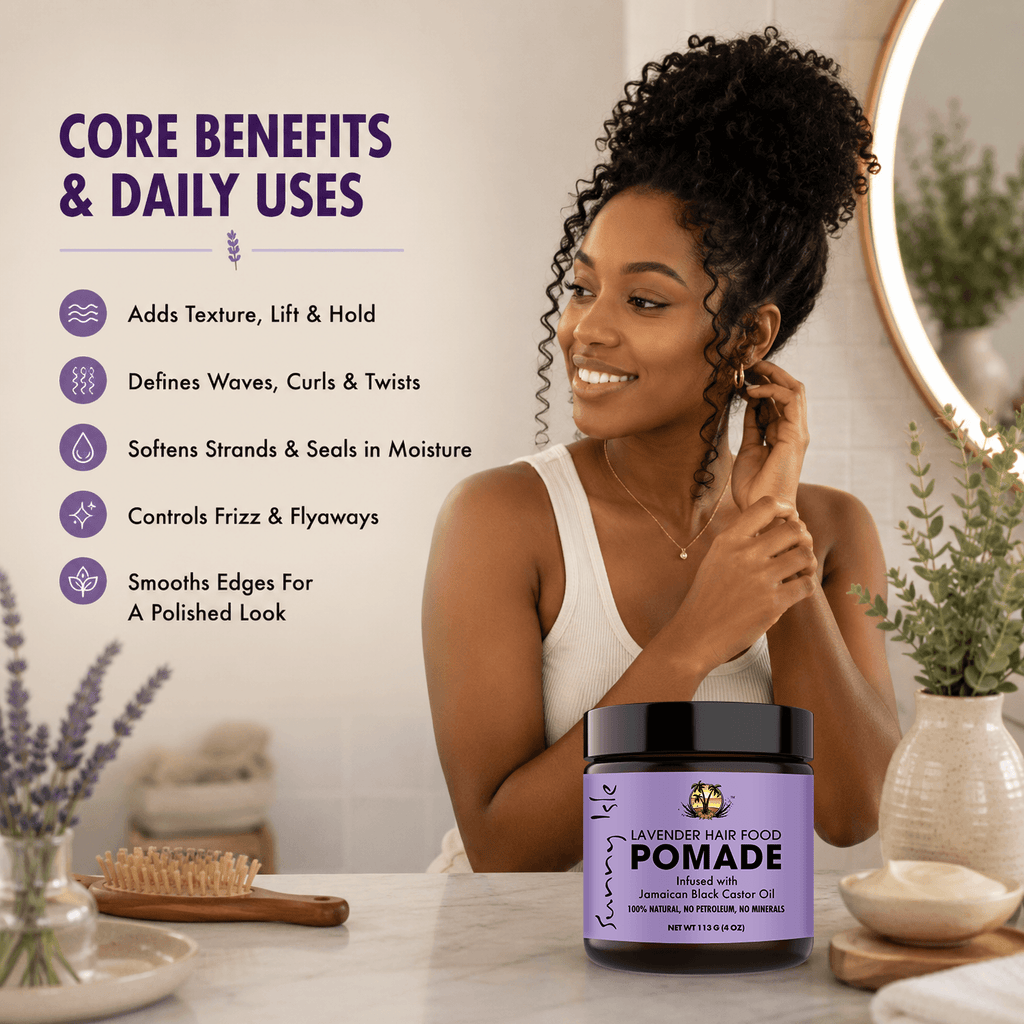 Sunny Isle Lavender Jamaican Black Castor Oil Hair Food Pomade 4oz Infographic Core Benefits