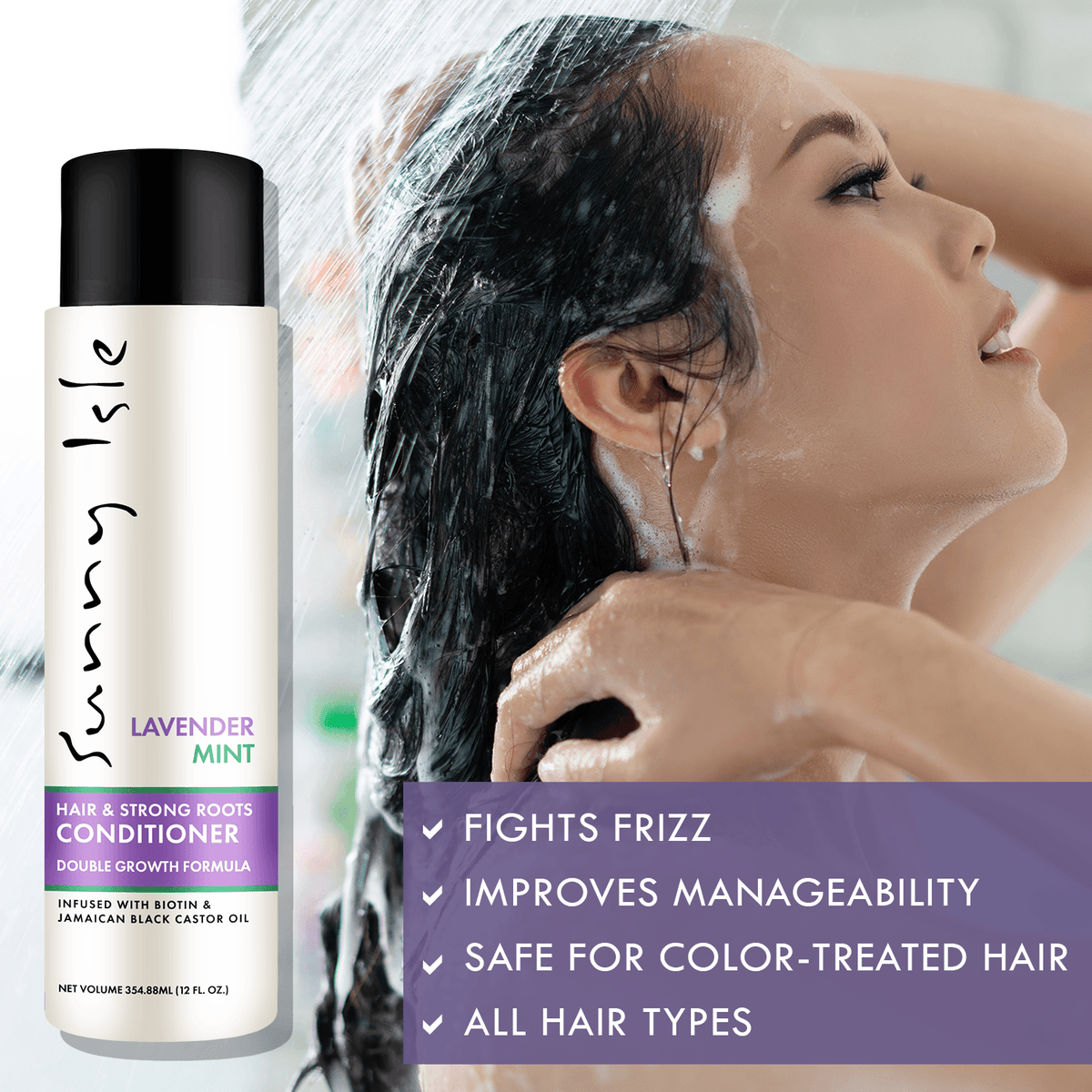 Sunny Isle Lavender Mint Hair and Strong Roots Conditioner 12oz Lifestyle Asian Model