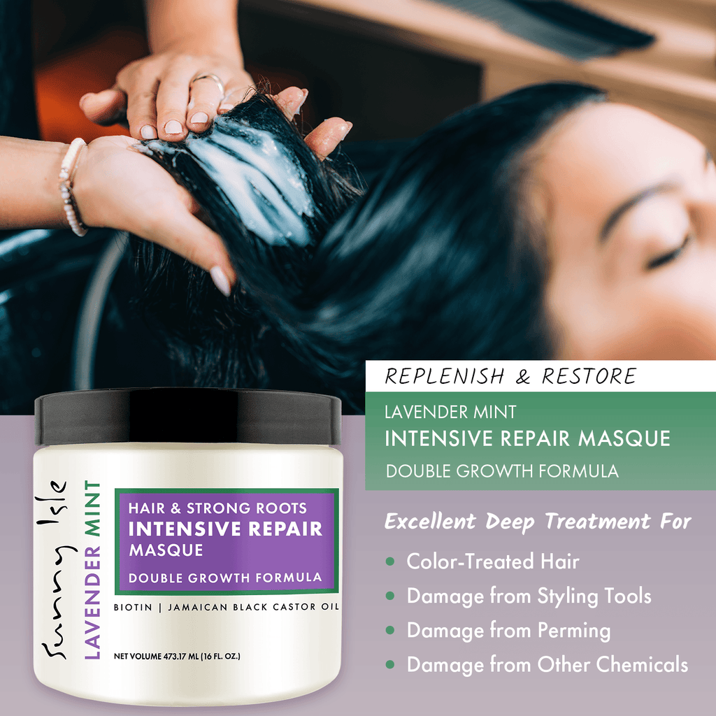 Sunny Isle Lavender Mint Hair and Strong Roots Intensive Repair Masque 16oz Lifestyle Applying