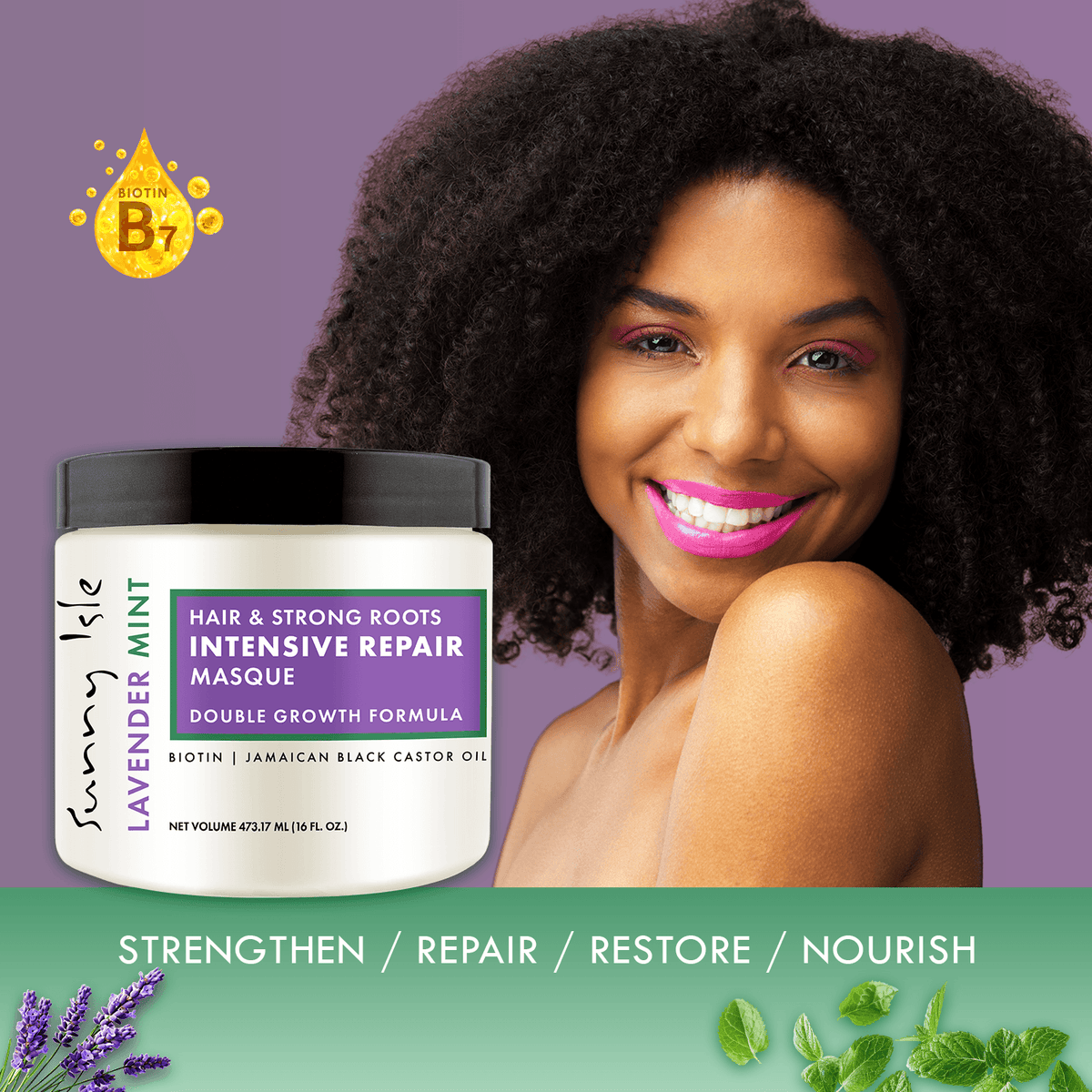 Sunny Isle Lavender Mint Hair and Strong Roots Intensive Repair Masque 16oz Lifestyle Natural Hair