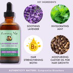 Sunny Isle Lavender Mint Hair and Strong Roots Oil 4oz Infographic Key Ingredients