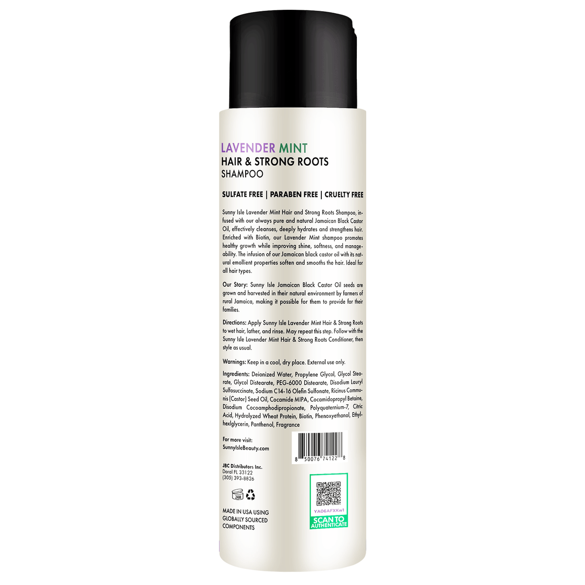 Sunny Isle Lavender Mint Hair and Strong Roots Shampoo 12oz Back