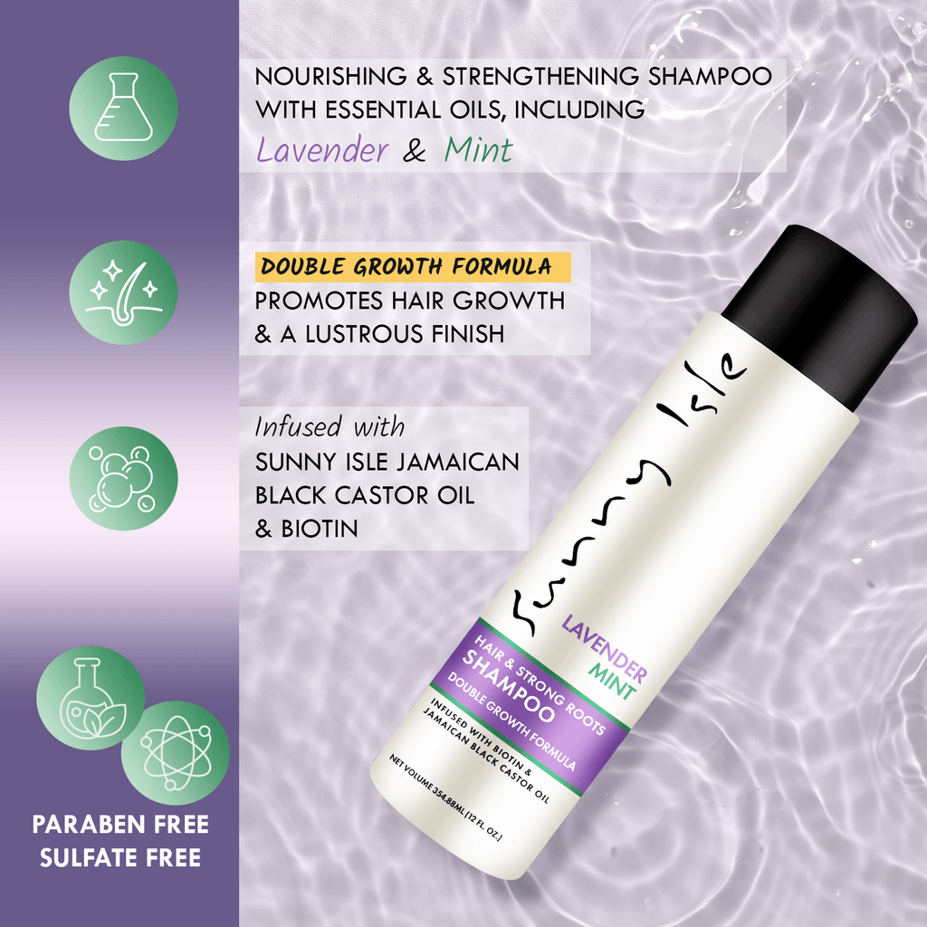 Sunny Isle Lavender Mint Hair and Strong Roots Shampoo 12oz Infographic Paraben Sulfate Free