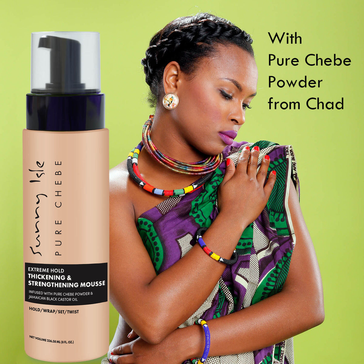 Sunny Isle Pure Chebe Extreme Hold Thickening and Strengthening Mousse 8oz