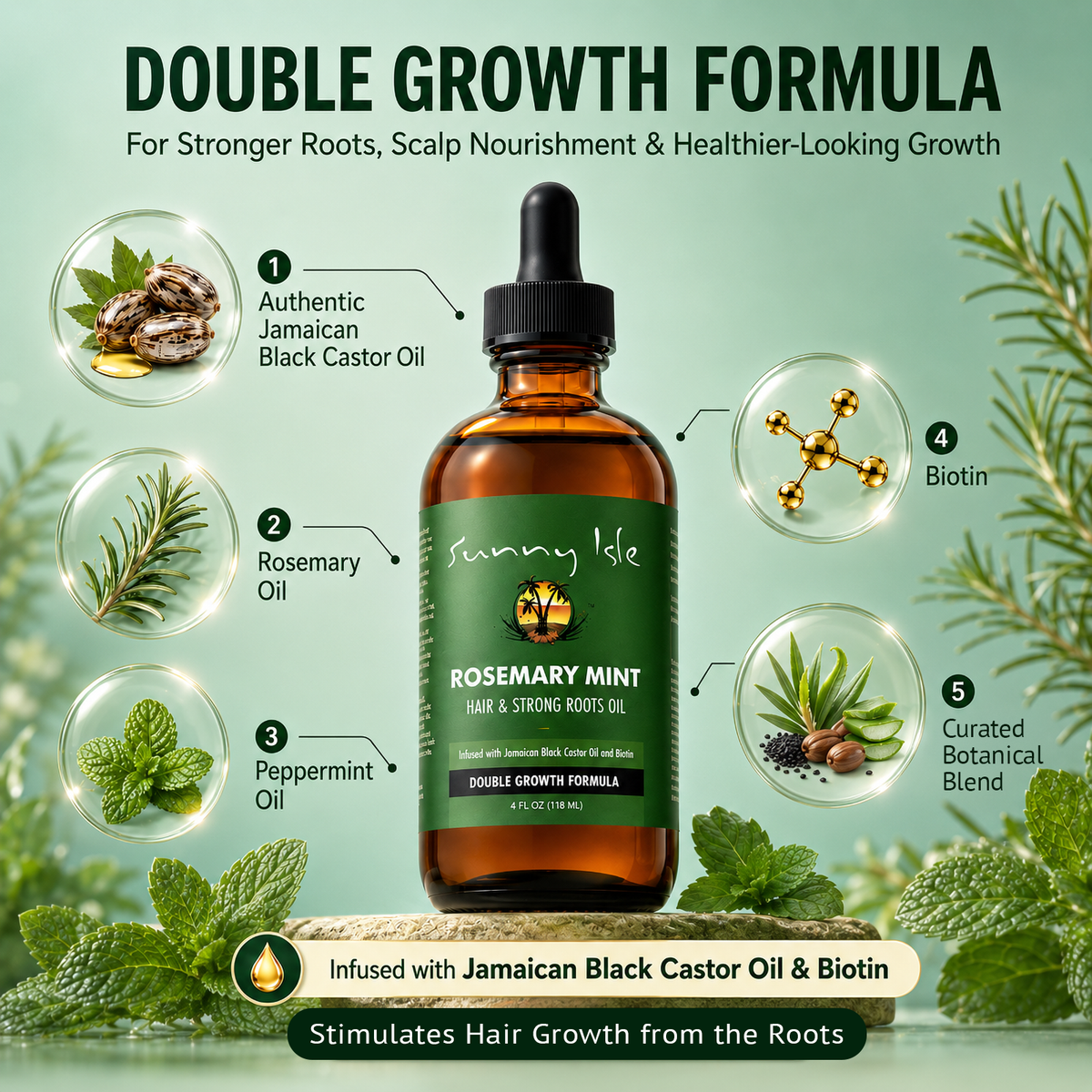 Sunny Isle Rosemary Mint Hair and Strong Roots Oil 4oz