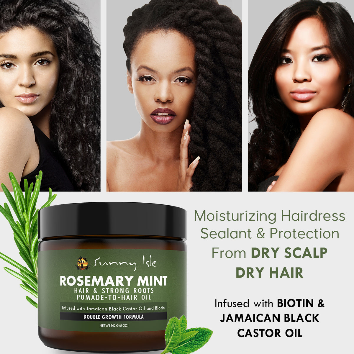 Sunny Isle Rosemary Mint Hair and Strong Roots Pomade to Hair Oil 5oz