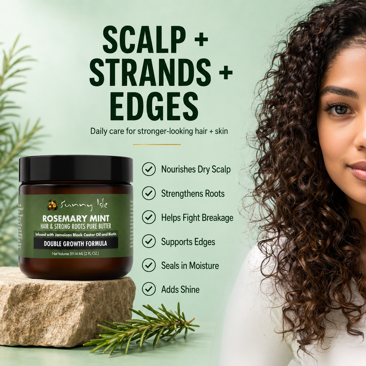 Sunny Isle Rosemary Mint Hair and Strong Roots Pure Butter