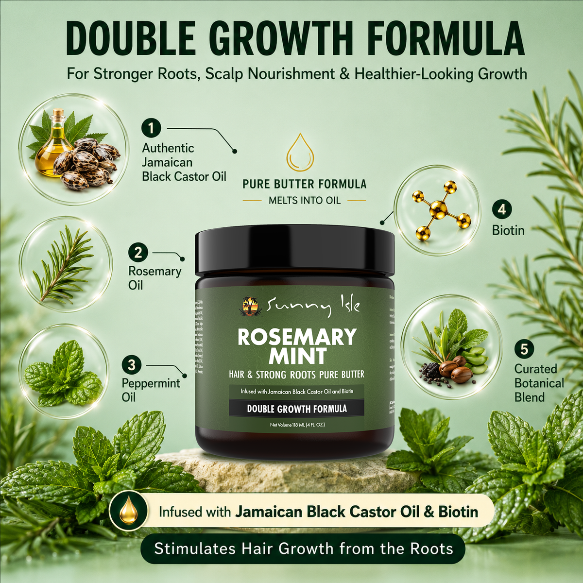 Sunny Isle Rosemary Mint Hair and Strong Roots Pure Butter