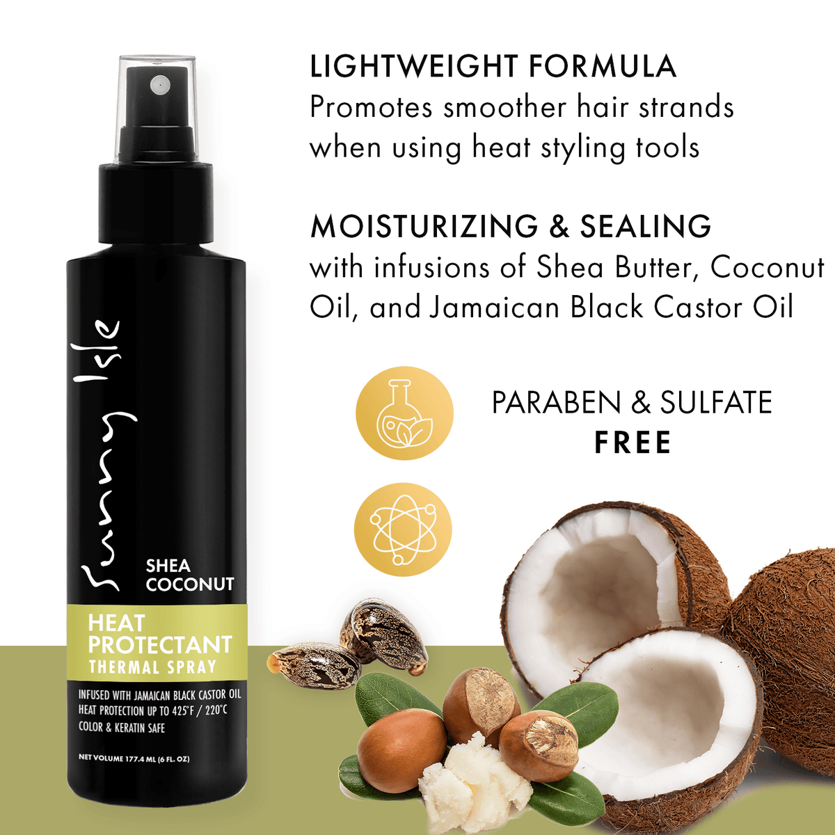 Sunny Isle Shea Coconut Heat Protectant Thermal Spray 6oz