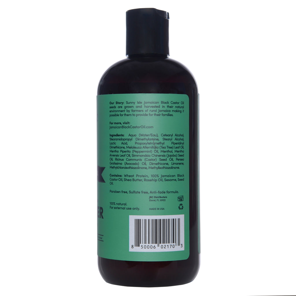 Sunny Isle Jamaican Black Castor Oil Tea Tree Mint Extreme Hydration and Detangling Conditioner 12oz right with ingredients