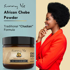 Sunny Isle 100 Natural Chebe Powder 1oz with natural hair afro model in a jacket