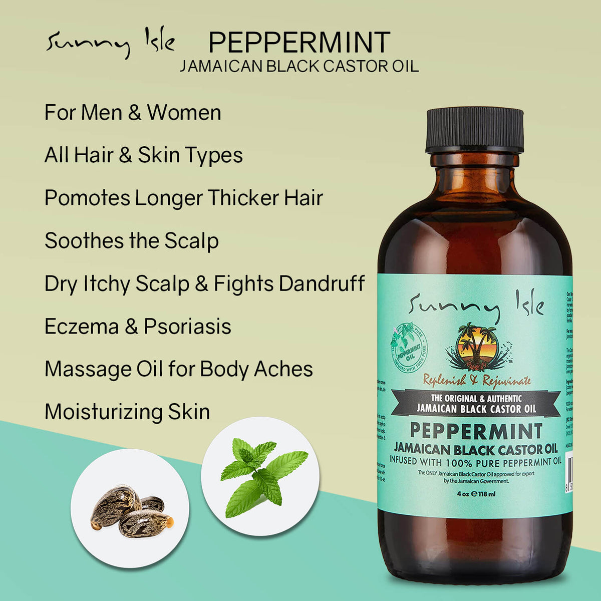 Sunny Isle Jamaican Black Castor Oil with Peppermint 4oz