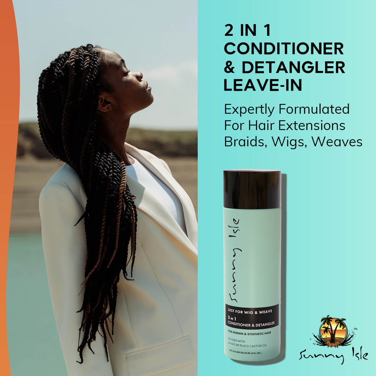 Sunny Isle Just for Wig Weave Braid and Extensions 2 in 1 Conditioner and Detangler 8oz