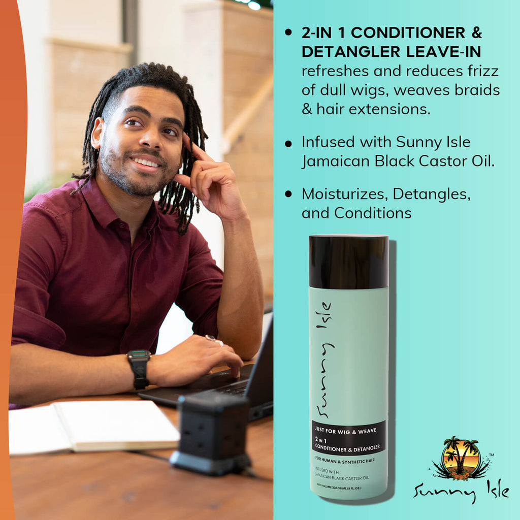 Sunny Isle Just for Wig Weave Braid and Extensions 2 in 1 Conditioner and Detangler 8oz